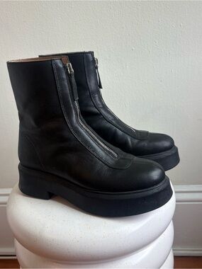 Steve Madden jones bootie Black Leather Zip-Front Platform Ankle Boots